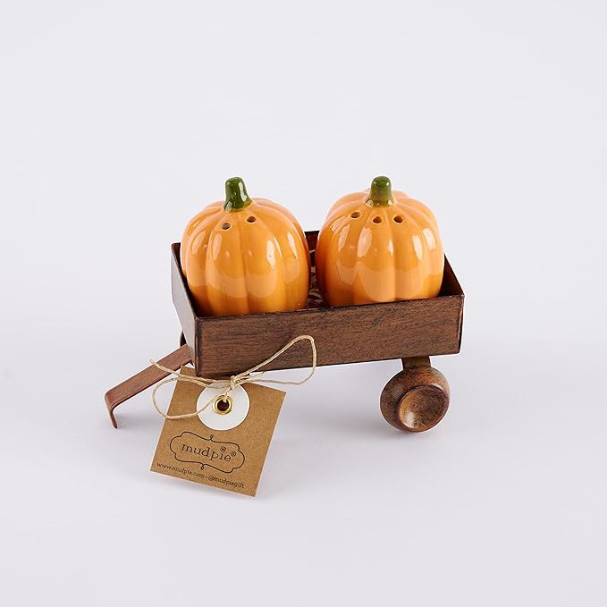Mud Pie PUMPKIN SALT AND PEPPER, shaker 2 1/4" x 1 3/4" dia | wagon 1 1/2" x 3" x 2" | Amazon (US)