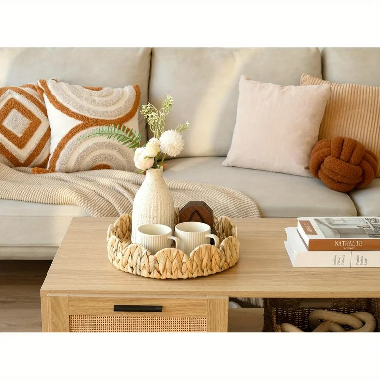 Scalloped Edge Round Tray, Round Serving Tray with Built-in Handles, Decoratve Tray for Coffee Ta... | Walmart (US)