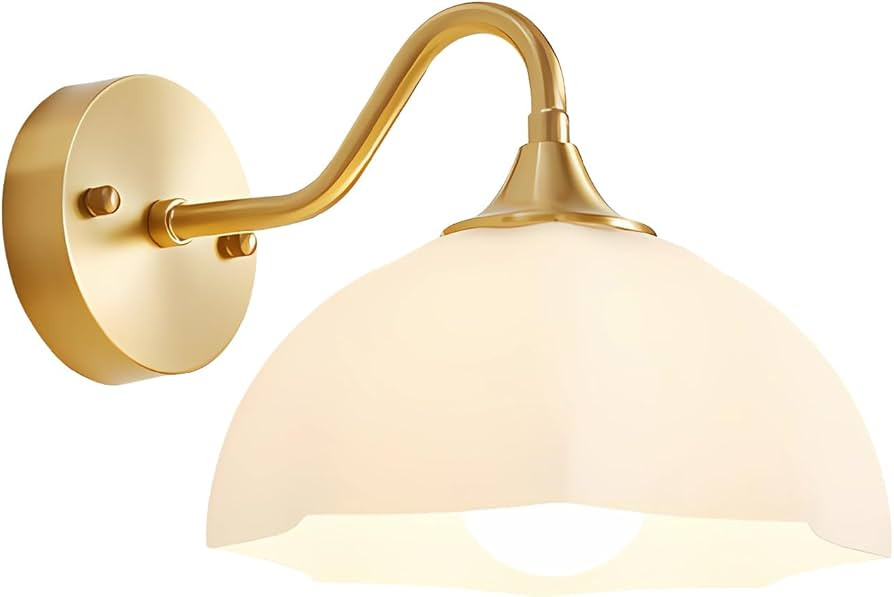 Modern Brass Wall Sconce Bedside Vintage White Wall Lamp Retro Industrial Wall Light Dome Glass F... | Amazon (US)