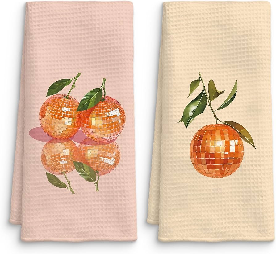 Y2K Funky Retro Disco Ball Orange Kitchen Towels Set of 2, Fruit Decor Dish Tea Towels, Trendy Or... | Amazon (US)