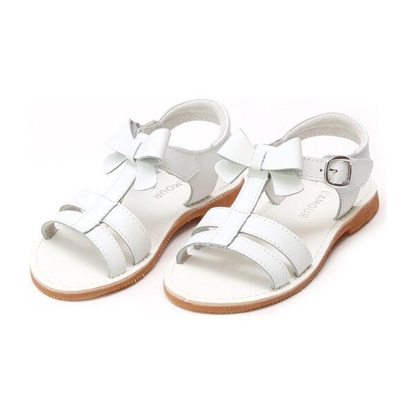 Janie T-Strap Bow Sandal, White | Maisonette