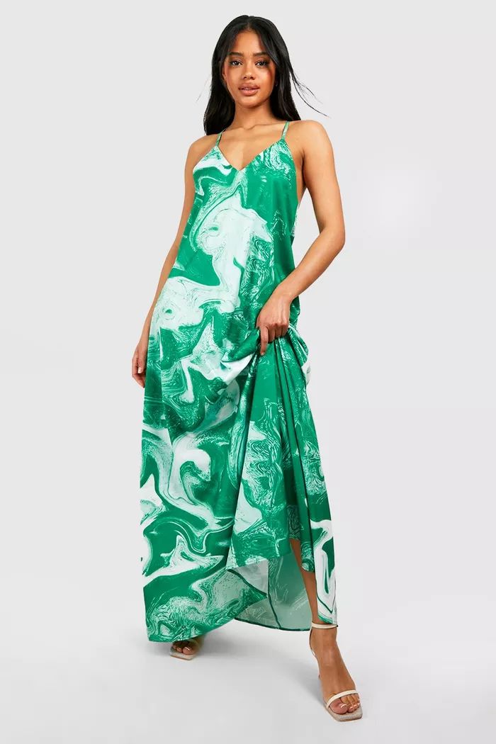 Marble Print Strappy Maxi Dress | Boohoo.com (US & CA)