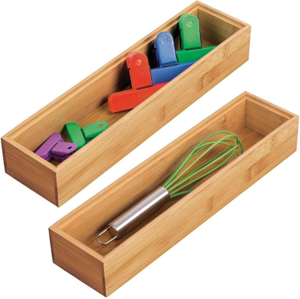 mDesign Slim Wooden Bamboo Drawer Organizer - 12" Long Stackable Storage Box Tray for Kitchen Dra... | Amazon (US)