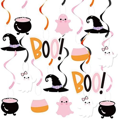 20Pcs Halloween Party Hanging Swirl,Cute Pink Ghost Sugar Bat Boo Ceiling Hanging Streamers for H... | Amazon (US)