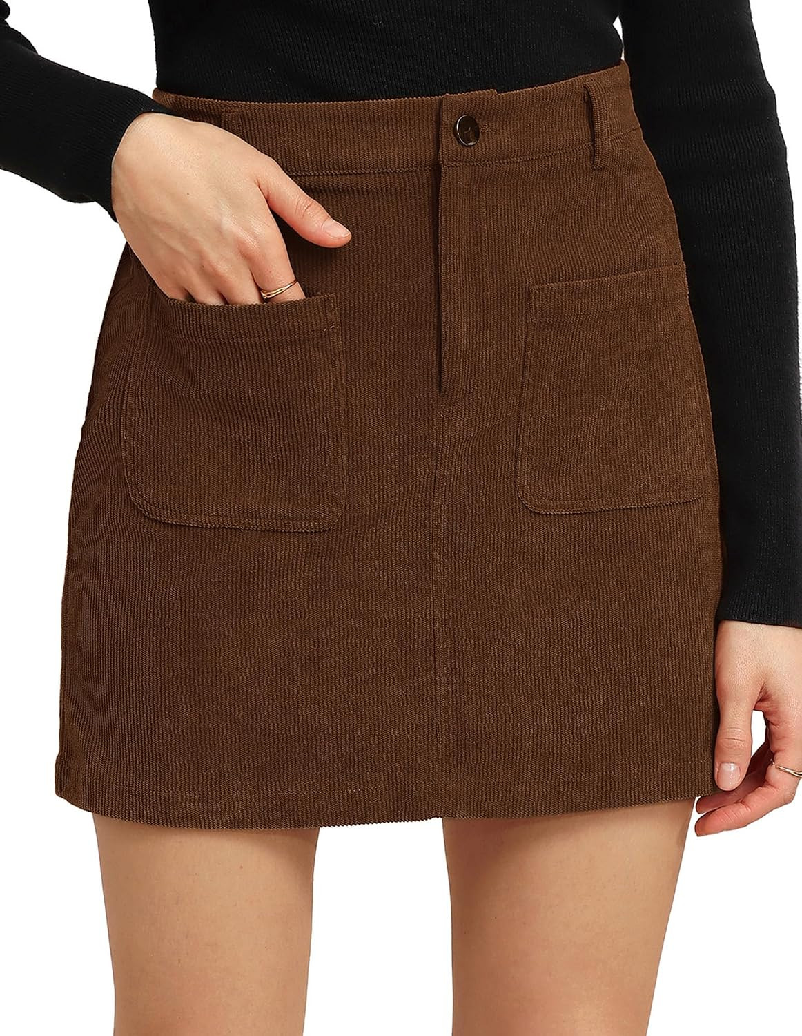Kate Kasin Women Fall Corduroy Mini Skirt, High Waist Skirts with Pockets | Amazon (US)