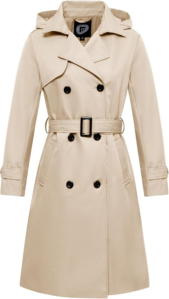 Garemcy Women's Long Waterproof Trench Coat Double Breasted Classic Lapel Coat Belted with Detach... | Amazon (US)