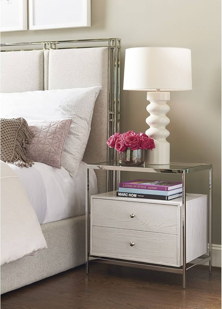 Universal Furniture Wood Nightstand with Glass Top in Ivory White Finish | Amazon (US)