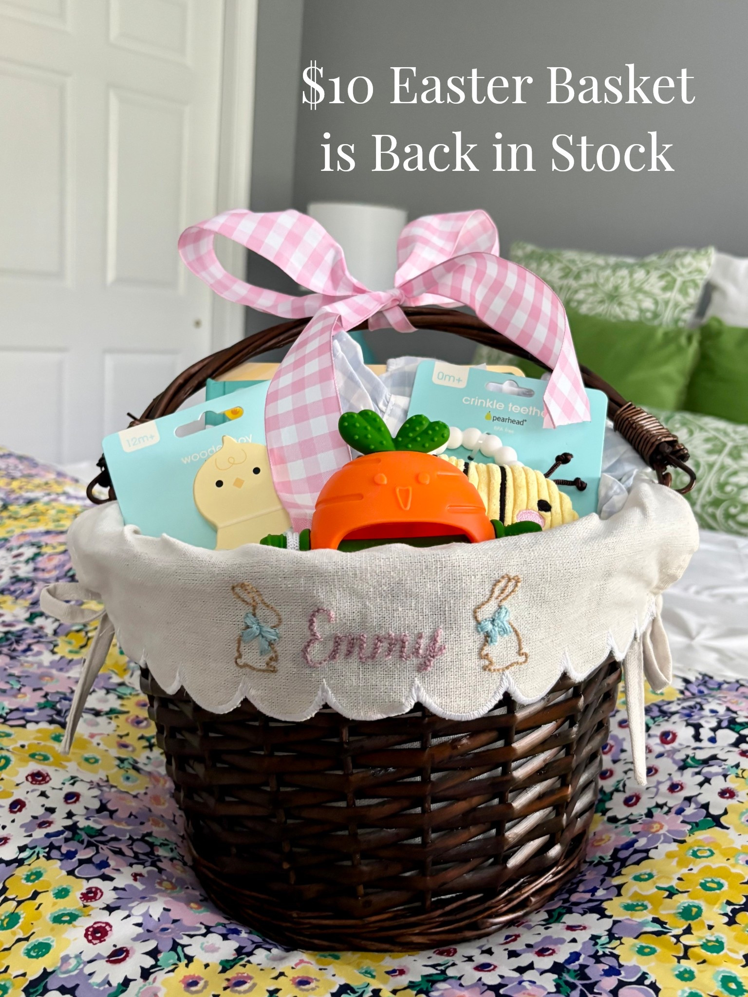 My daughter’s Easter basket is back for this year, and just $10! I hand embroidered the liner, but will also be using without the liner for Valentine’s Day!

It also sold out quickly last year, so don’t miss out!