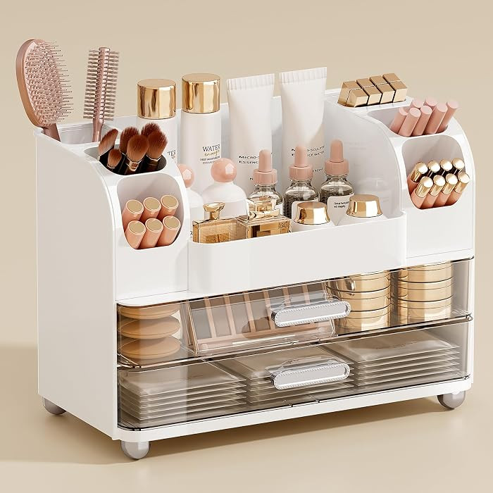 Makeup Organizer for Vanity with 2 Large Drawers, Cosmetic Display Case with Brush Holders, Easy ... | Amazon (US)