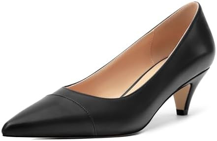 Low Heel Pumps for Women, Closed Pointed Toe Slip On Solid Matte Kitten Low Heel Dress Shoes 2 In... | Amazon (US)