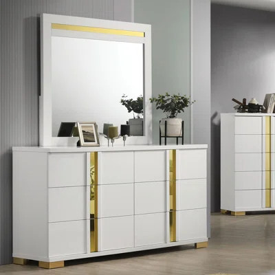 Lillestrom Contemporary Dresser, White/Gold | Wayfair North America