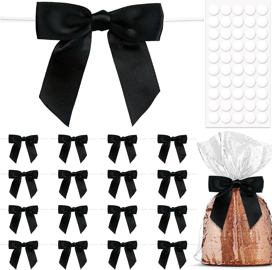 20pcs Black Twist Tie Bow for Crafts, 3.5" Small Premade Gift Bow, Satin Ribbon Bowknot for Wrapp... | Amazon (US)