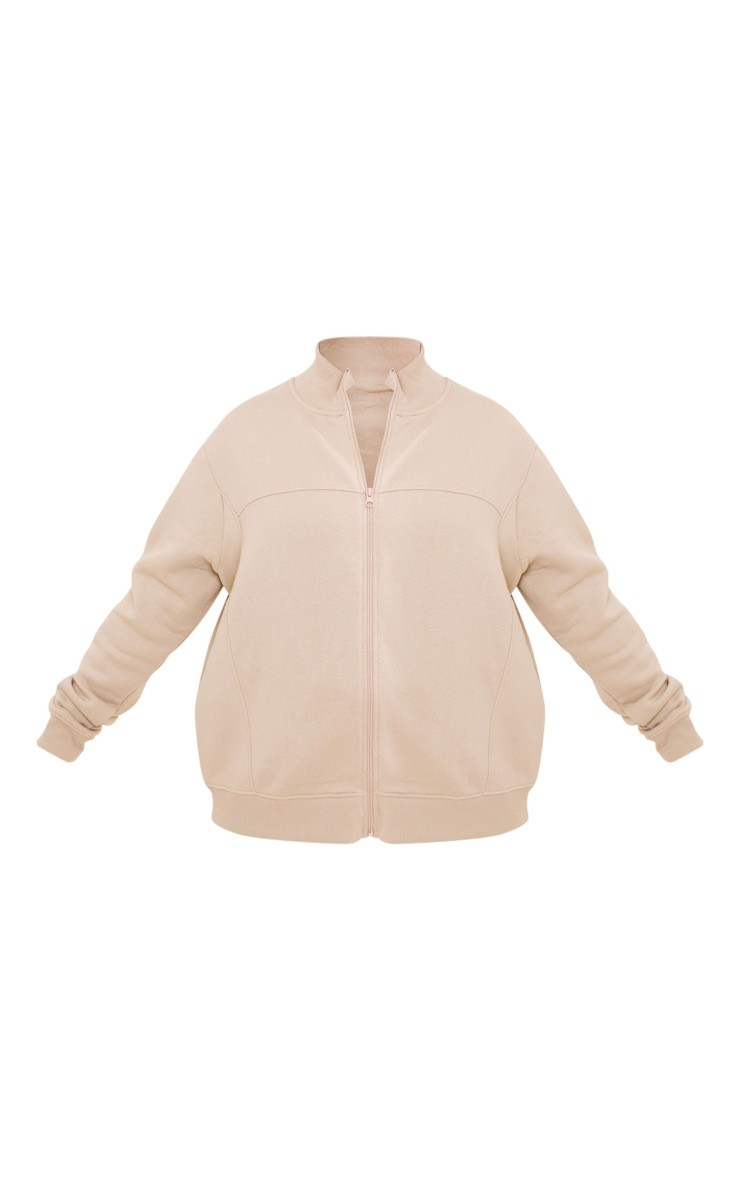 Plus Pebble Seam Detail Oversized Zip Through Track Top | PrettyLittleThing US