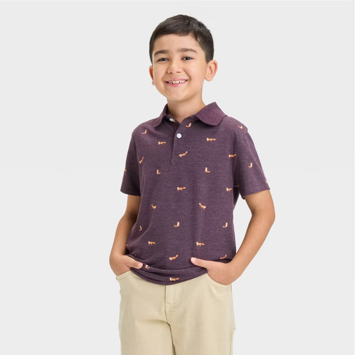 Boys' Short Sleeve Polo Fox T-Shirt - Cat & Jack™ Plum Purple | Target