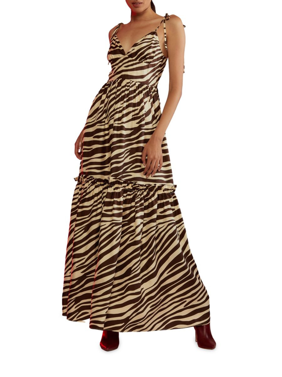 Zebra Tie-Shoudler Silk Maxi Dress | Saks Fifth Avenue