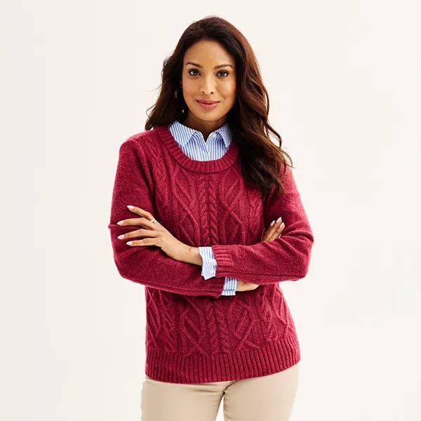 Women's Croft & Barrow® The Extra Soft Cabled Crew Neck Sweater | Kohl's