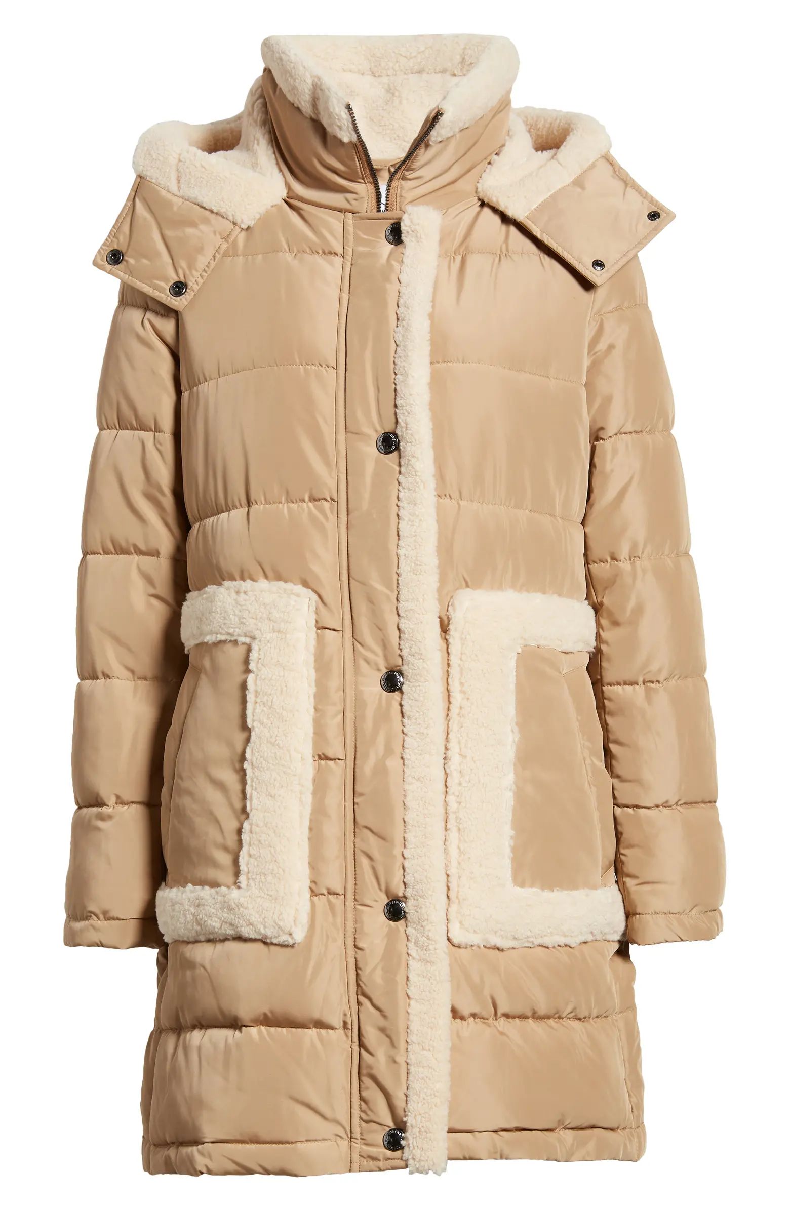 Sam Edelman Hooded Puffer Coat with Faux Shearling Trim | Nordstrom | Nordstrom