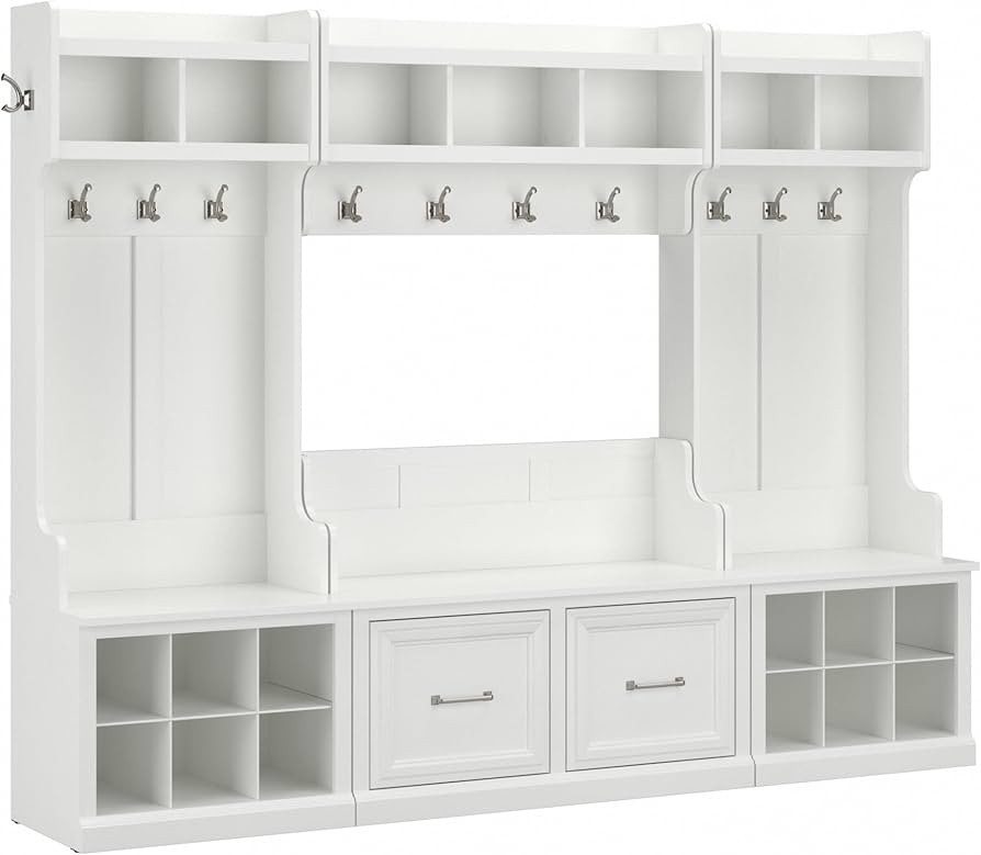 Bush Furniture Woodland Full Entryway Storage Set with Coat Rack and Shoe Bench with Doors | Mudr... | Amazon (US)