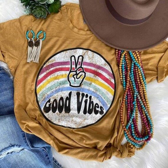 Good Vibes Shirt / Peace Rainbow good vibes / Good Vibes Vintage Distressed Shirt / | Etsy (US)