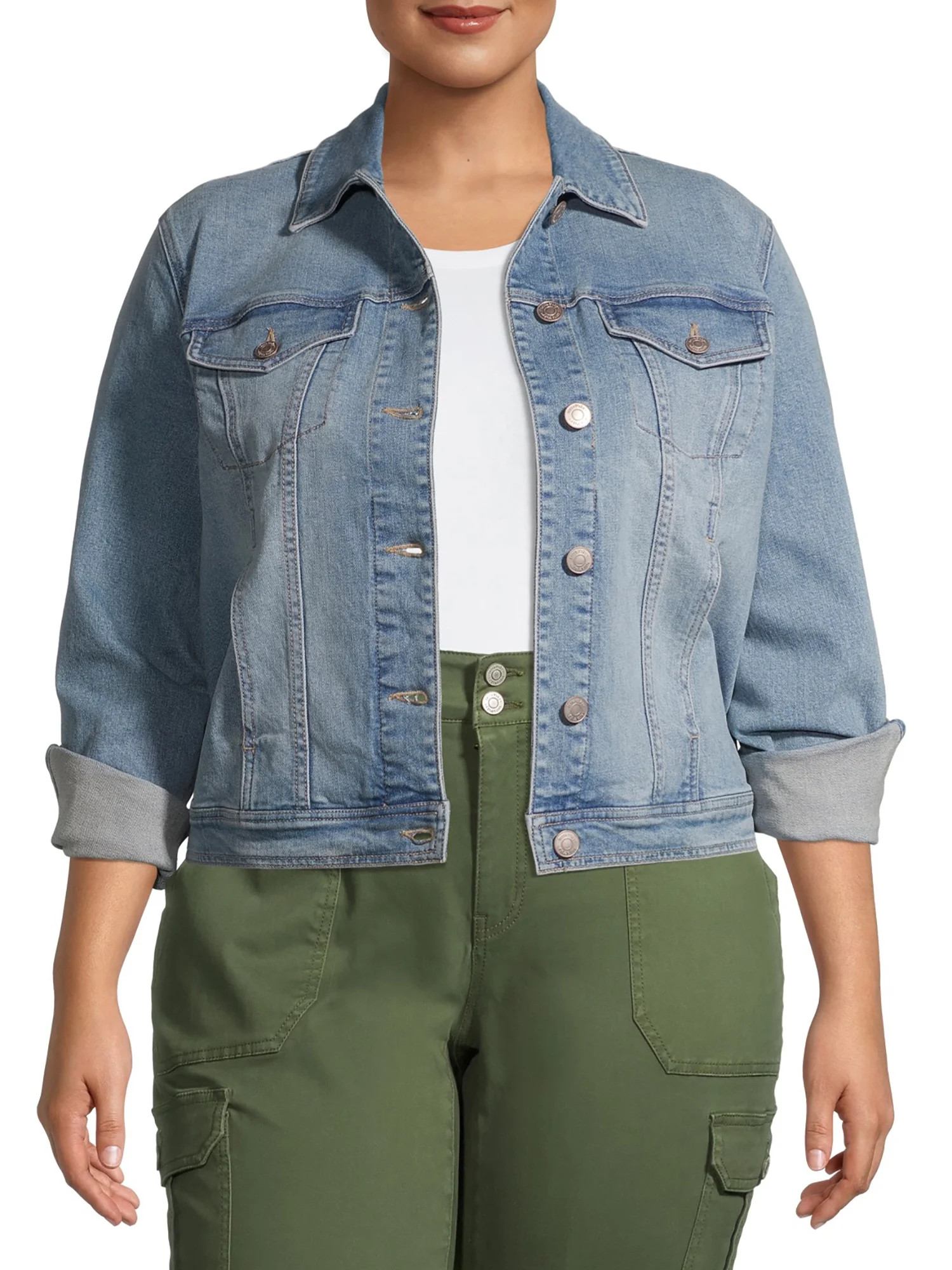 Terra & Sky Women's Plus Size Everyday Essential Classic Denim Jacket | Walmart (US)