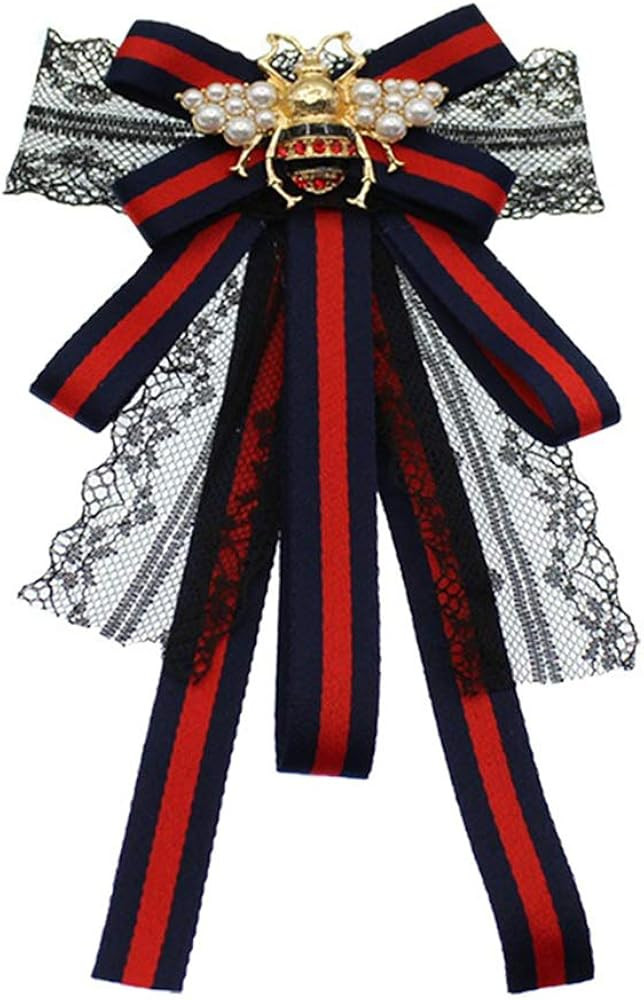 Pearl Bee Ribbon Bow Tie Brooch Bee Brooch Pin Insect Ribbon Pre-Tied Neck Tie Lace Brooch Pin St... | Amazon (CA)