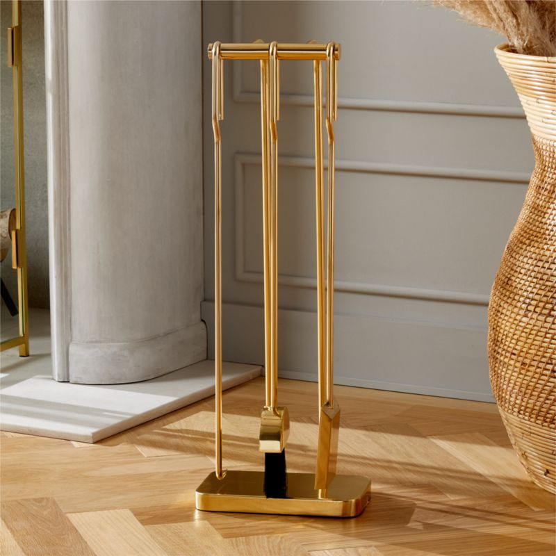 3-Piece Amos Brass Fireplace Tools | CB2 | CB2