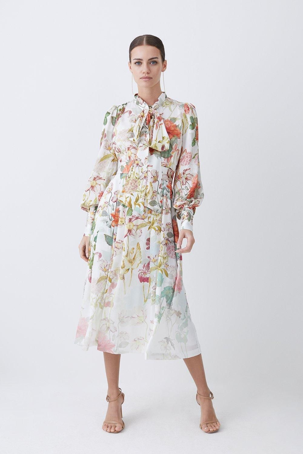 Lydia Millen Petite Crinkle Chiffon Floral Midi Dress | Karen Millen US