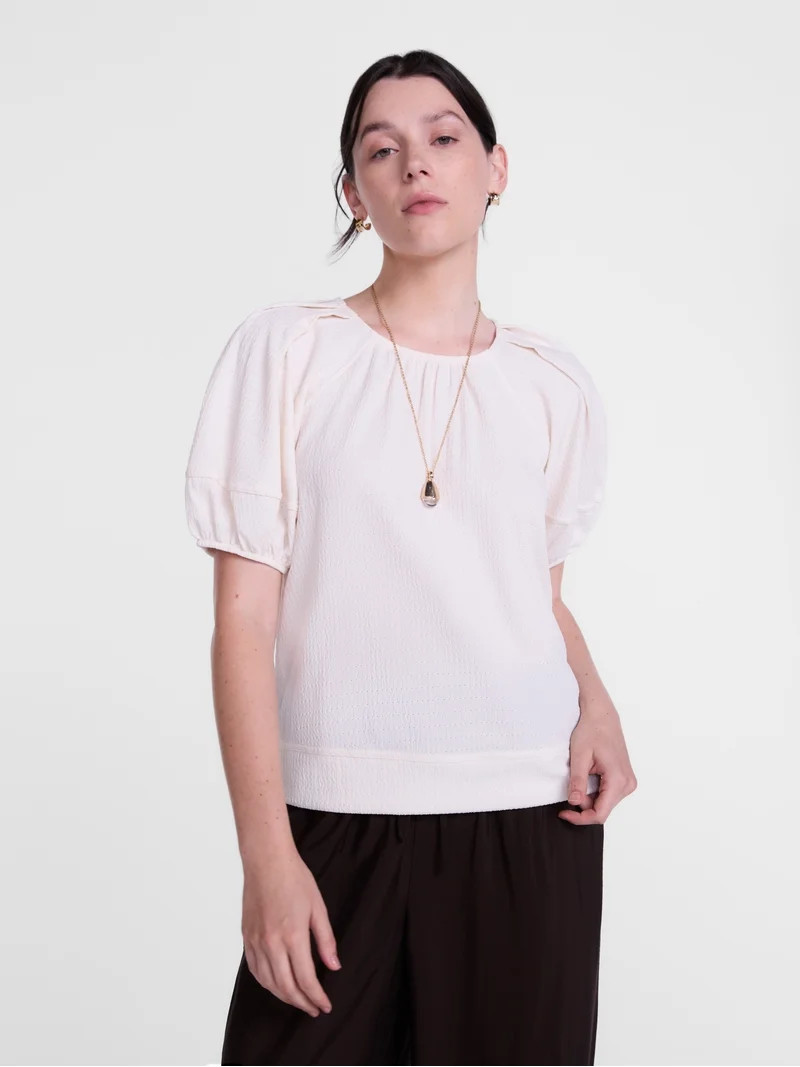 Scenario Women's Textured Top with Short Puff Sleeves, Sizes XS-XXXL | Walmart (US)