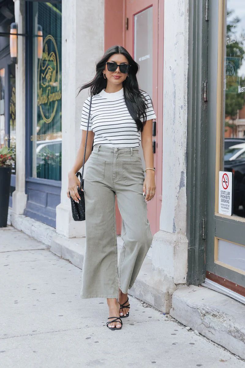 Neutral High Waisted Wide Leg Pants - Olive | Magnolia Boutique