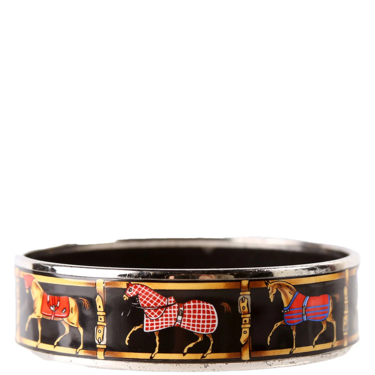 Horse Riding Printed Enamel Wide Bangle Bracelet Black/Multicolor | Keeks Designer Handbags