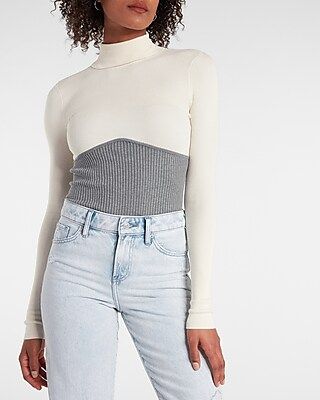 Fitted Color Block Turtleneck Sweater | Express