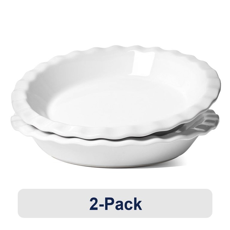 LE TAUCI 9" Ceramic Pie Pans, 36 OZ Pie Plate, Set of 2 Baking Dish for Pumpkin Pie, White | Walmart (US)