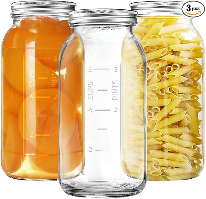64 OZ Wide Mouth Mason Jars with Lids, Heavy Duty Glass Airtight Storage Canning Jar and Band Hal... | Amazon (US)