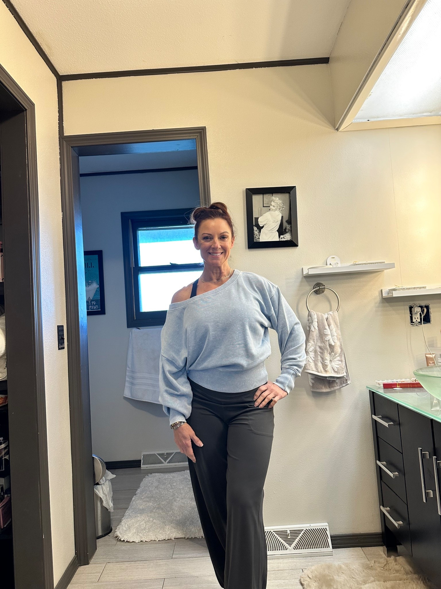 Lil pop of shoulder action with this incredibly soft sweatshirt, and the pants are so versatile! Dress them up or down...

#LTKOver40 #LTKActive #LTKootd