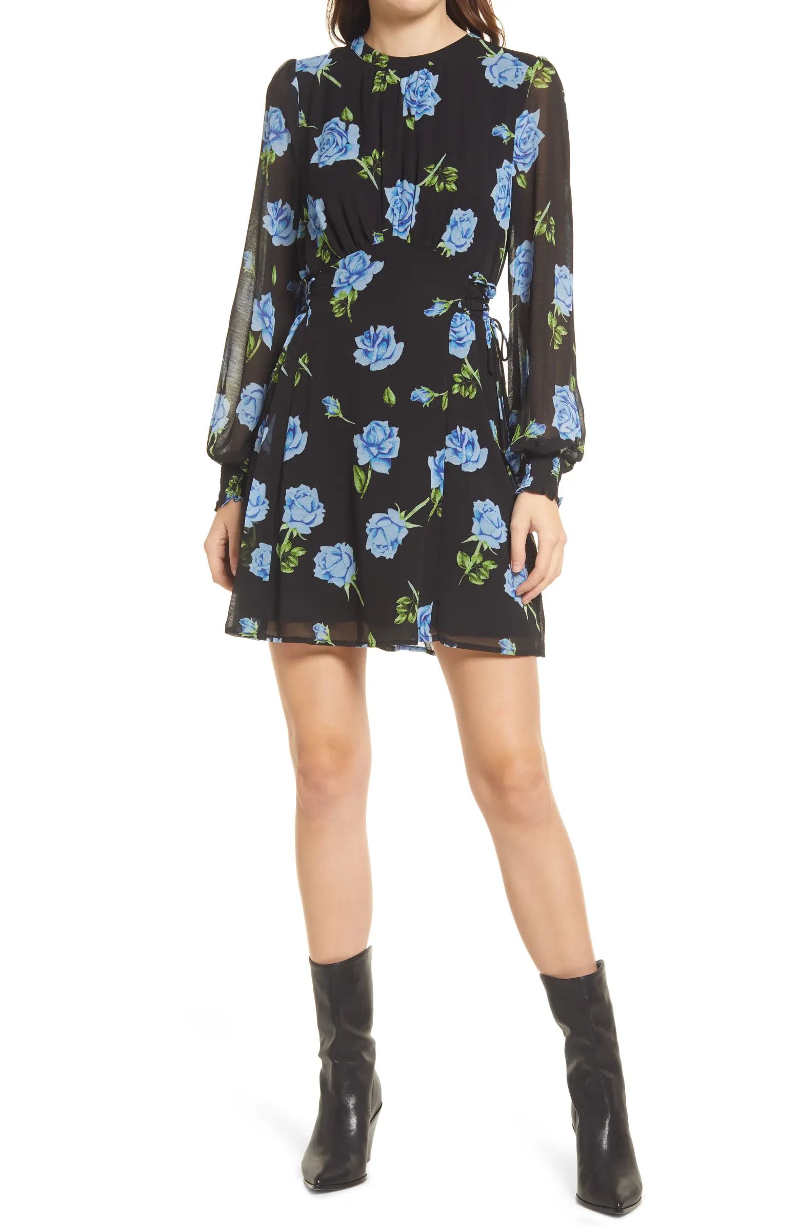 Free People Samantha Print Long Sleeve Lace-Up Minidress | Nordstrom | Nordstrom
