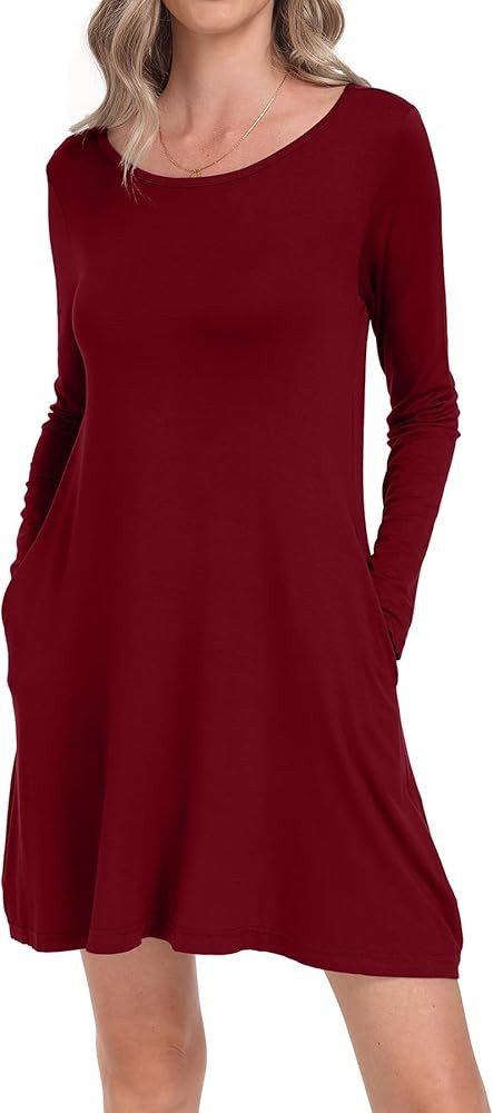 Women's Long Sleeve Pockets Casual Loose T-Shirt Dresses | Amazon (US)