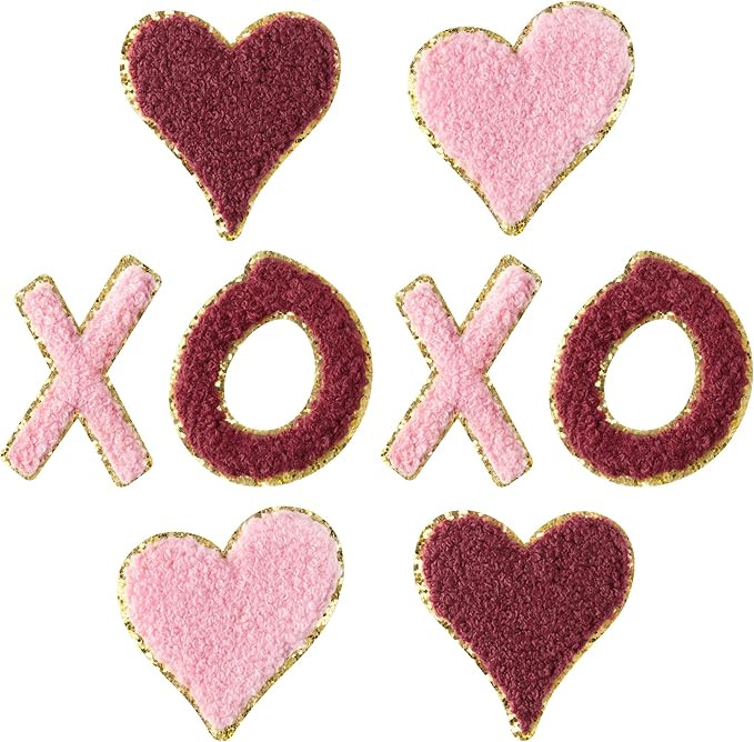 8 Pcs XOXO Chenille Patches Glitter Pink Red Varsity Letter Heart Sew Iron on Embroidered Appliqu... | Amazon (US)