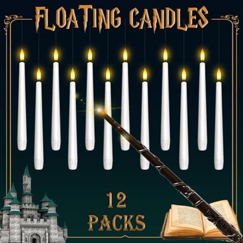Lezonic Floating Candles with Wand Remote and Timer, Hanging Flameless Flickering Battery Operated Candles, Pack of 12(0.51” x 6.7”) White Magic Floating Candles | Amazon (US)