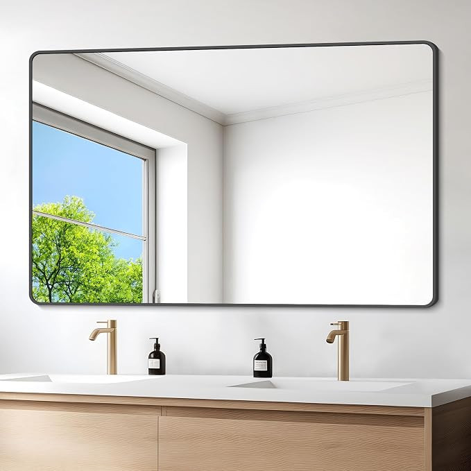 36" x 55"Bathroom Mirror, Matte Black Wall Mirror with Metal Frame, Decorative Rectangular Vanity... | Amazon (US)