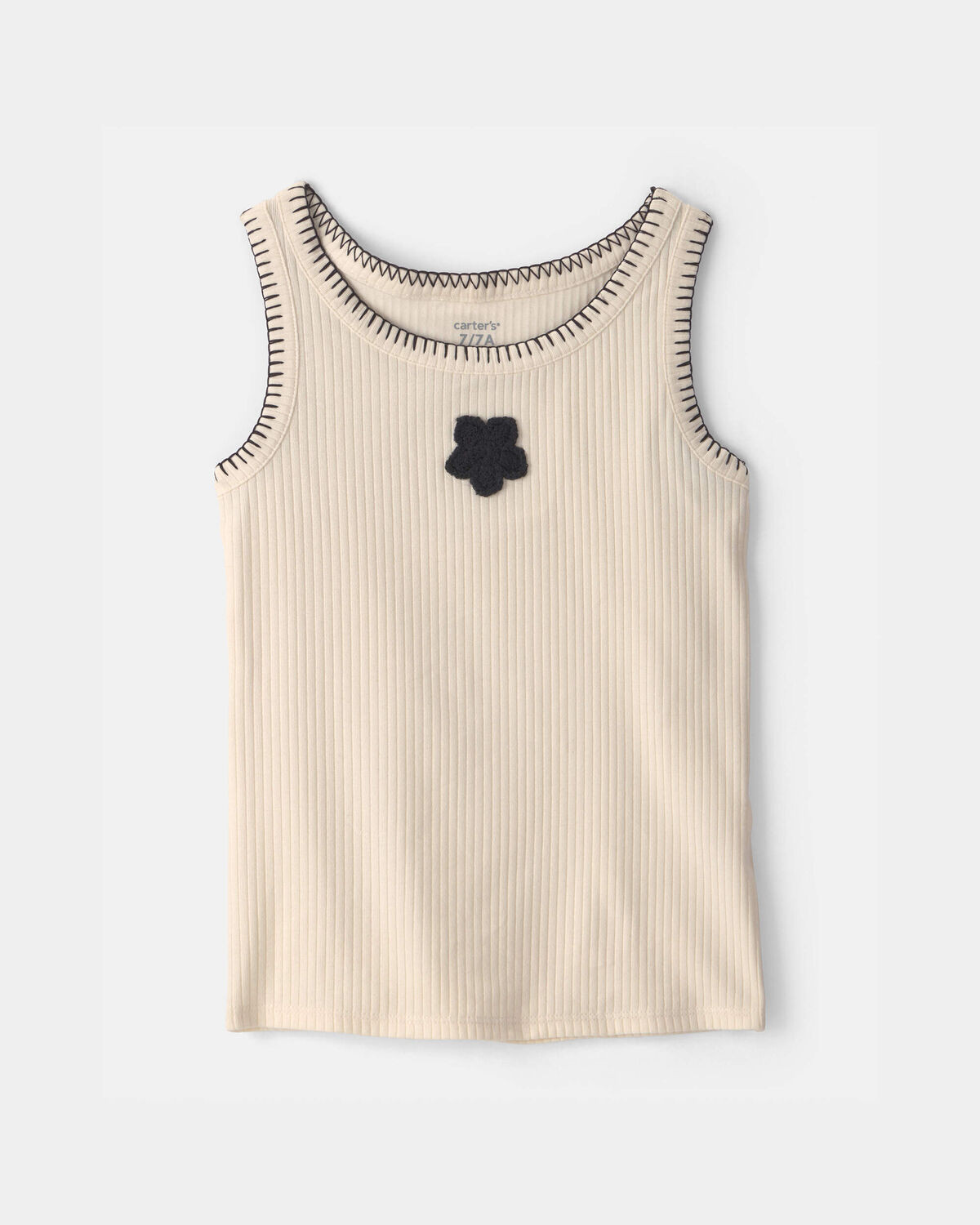 Girls Flower Embroidered Rib Tank Top - Ivory | Carter's Inc