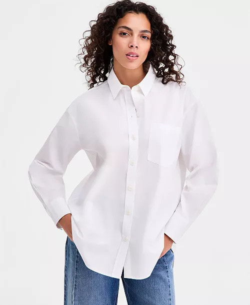 Women's Cotton Poplin Oversized Button Down Shirt | Macy's