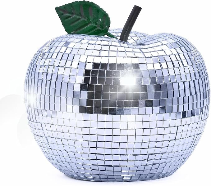5.5" Disco Ball Apple Decor - Handmade Silver Mirror Fruit Sculpture - Retro Aesthetic Shimmering... | Amazon (US)