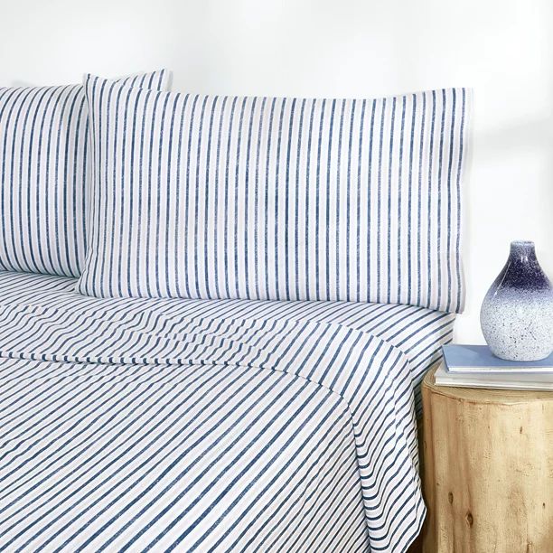 Gap Home Textured Stripe Percale Easy Care Sheet Set, Deep Pocket, Full, Blue/Grey, 4-Pieces | Walmart (US)