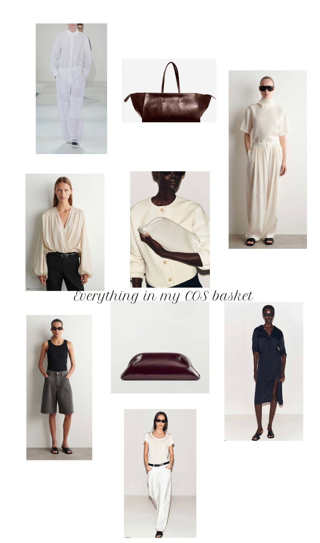 Everything in my COS basket.
Clutch bags, cream blouse, denim shorts, tailored trousers, parachute trousers.

#LTKsummer #LTKuk #LTKspring