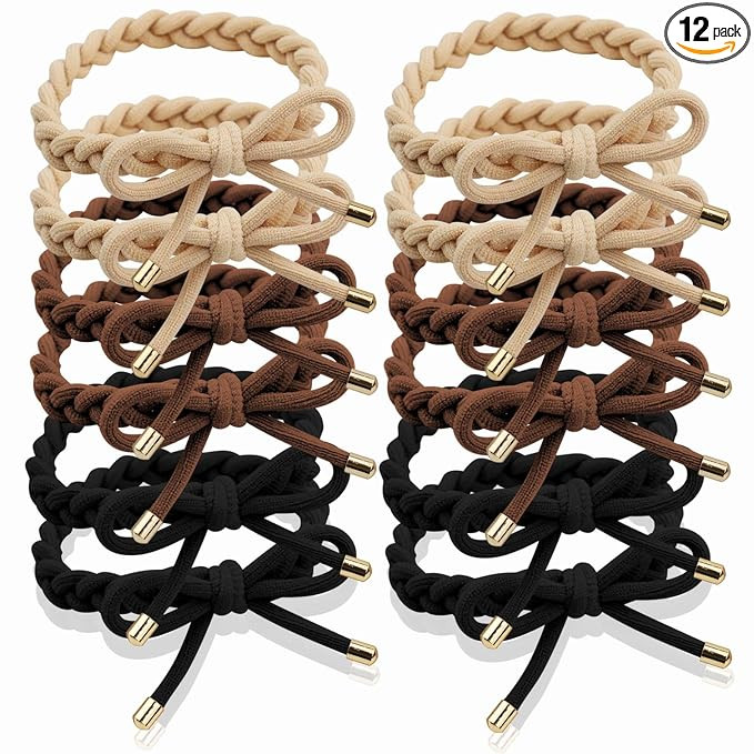 12 PCS Braided Hair Ties Bow Tie Hair Bracelets for Women Girls Elastic Hair Ties No Damage Ponyt... | Amazon (US)