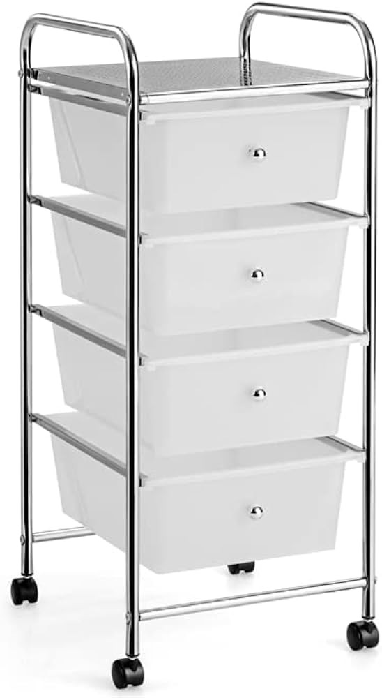 COSTWAY Rolling Storage Cart with 4 Drawers, Plastic Storage Cart and Organizer w/ 4 Removable Dr... | Amazon (US)