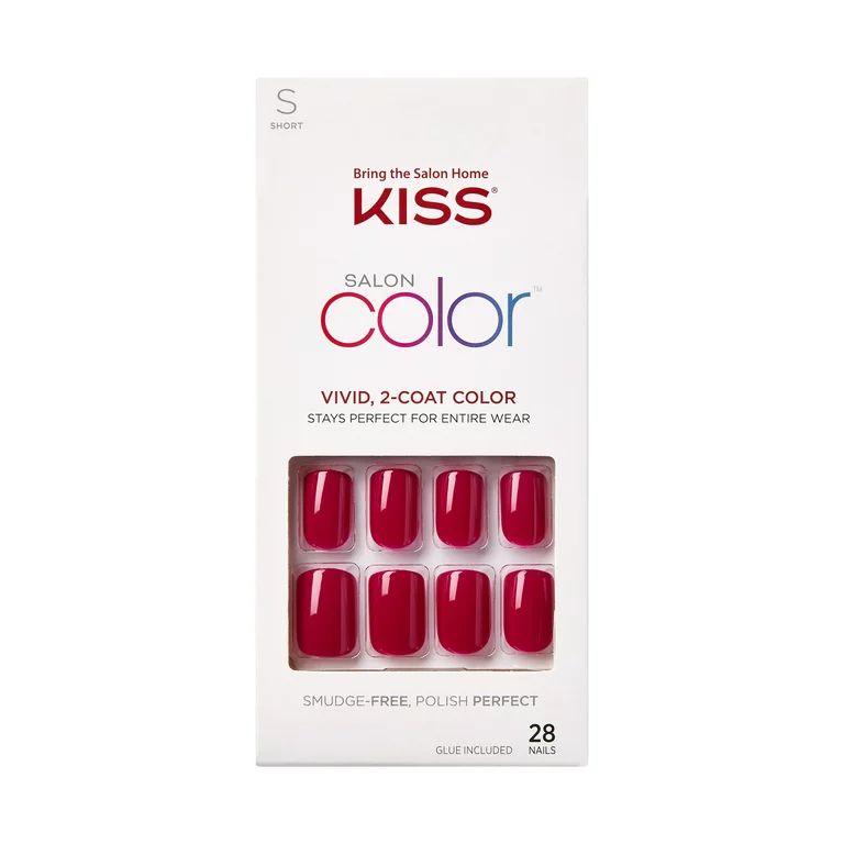 KISS Salon Color Fake Nails, Red, Short Square, ‘No Direction’, 31 Ct. - Walmart.com | Walmart (US)