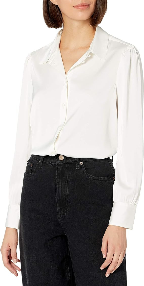 The Drop Women's @lucyswhims Long Sleeve Button Down Stretch Satin Shirt | Amazon (US)