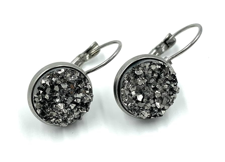 Handmade in Canada - Sparkly Leverback Resin Druzy Dangly Stainless Steel Earrings - Charcoal Gre... | Amazon (CA)