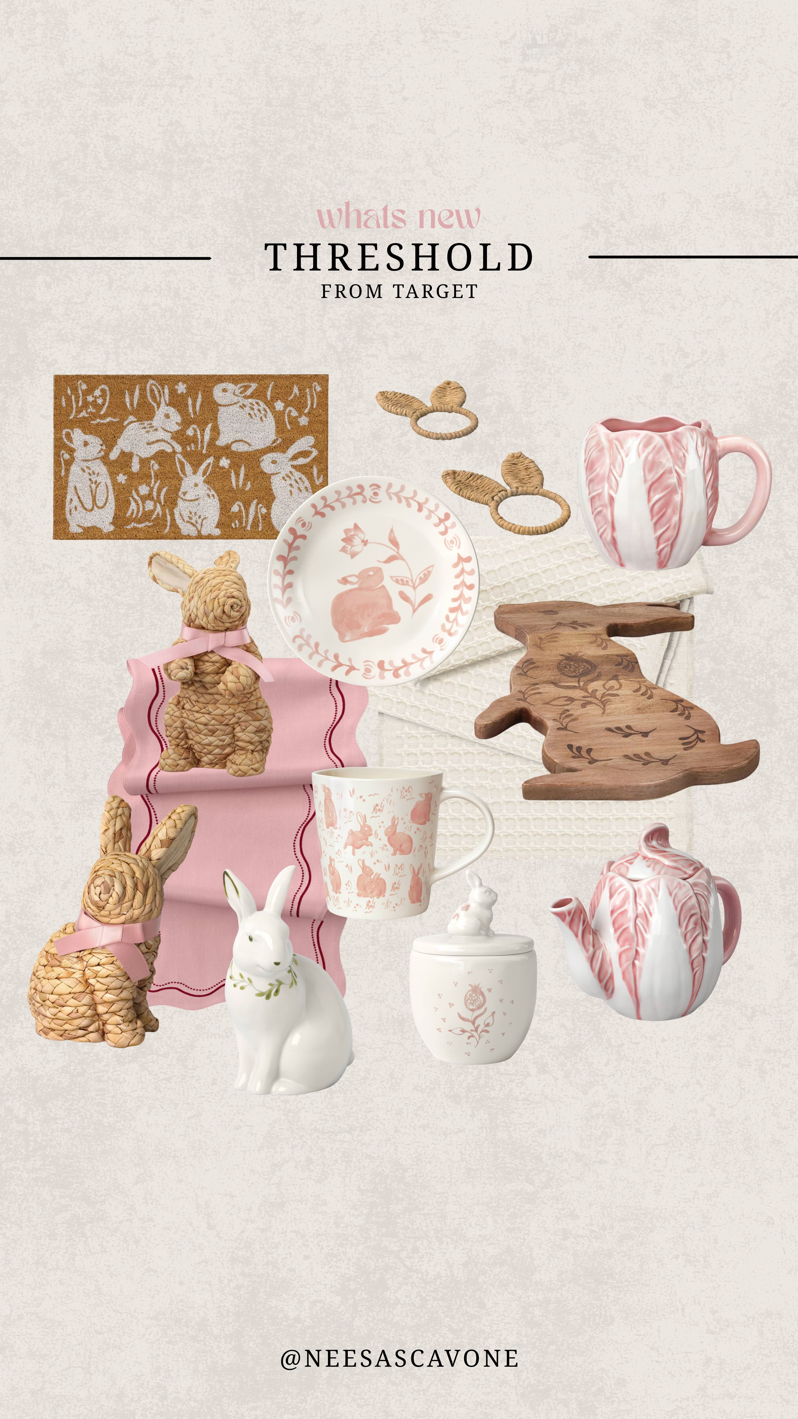Spring at Target is so good this year 🐰🌸
Just spotted the newest Threshold Easter + spring home decor and everything is giving neutral, cozy, cottage vibes. From the sweetest bunny mugs and tea set to woven accents and pink details — these pieces are perfect for styling your kitchen, coffee bar, or Easter hosting setup.

Saving these for my spring refresh and Easter tablescape 🤍
Everything is affordable and easy to mix into a neutral home.

#targetfinds #targethome #thresholdtarget #easterdecor #springdecor #targetstyle #targeteaster #ltkhome #ltkseasonal #ltkfinds #easterhome #springhomedecor #cozyhomefinds #neutralhome #cottagestyle #eastertabledecor #targetnewarrivals #affordablehomefinds #homedecorfinds #seasonaldecor 

 #LTKdayinmylife #LTKSeasonal #LTKHome